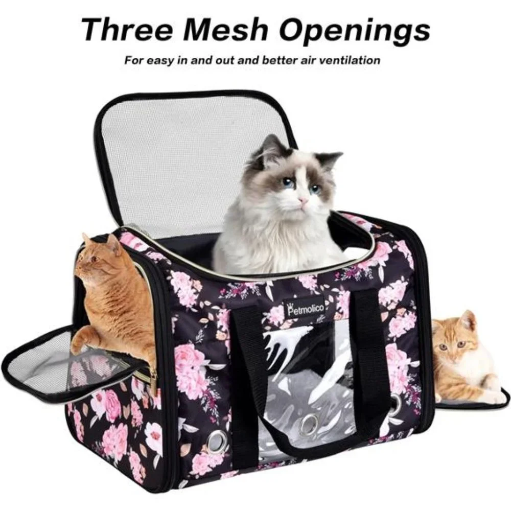 Cat Pet Dog Carrier Airline Approved Soft Pet Travel Carrier with 3 Open Door